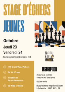 Stage jeunes pendant les vacances d'octobre Stage jeunes Club échecs Poitiers - Poitiers Migné Échecs
