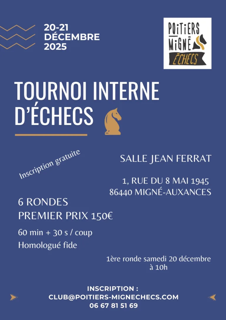 1er tournoi classique de Migné-Auxances les 20 et 21 décembre - Poitiers-Migné Échecs